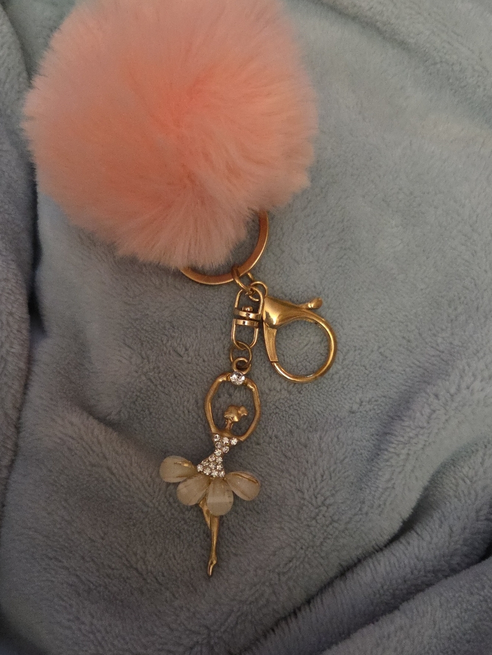 Keychain Peach Pom Pom Ballerina Charm NWOT